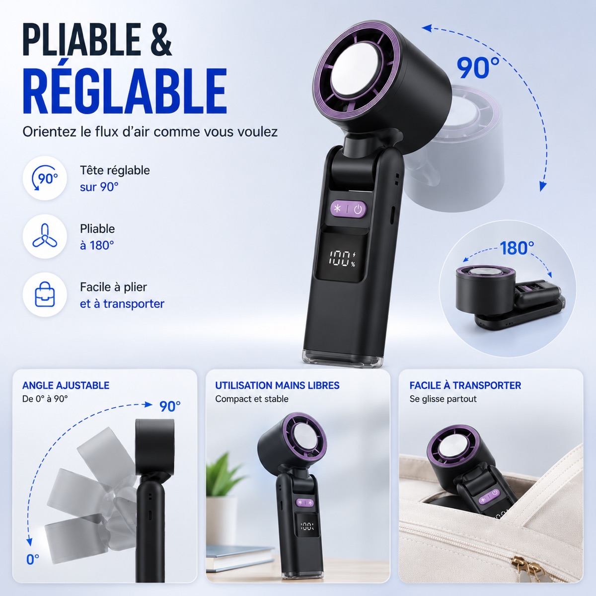 Pliable à 180° — Orientez l'air comme vous voulez