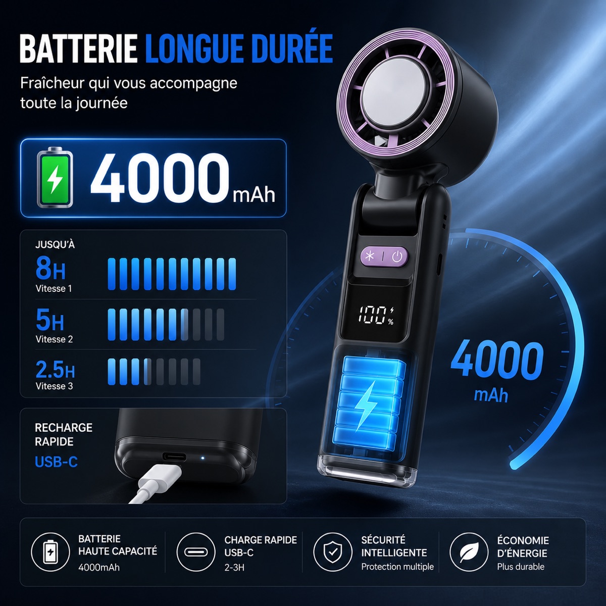 Batterie 4000mAh — Jusqu'à 8H d'autonomie